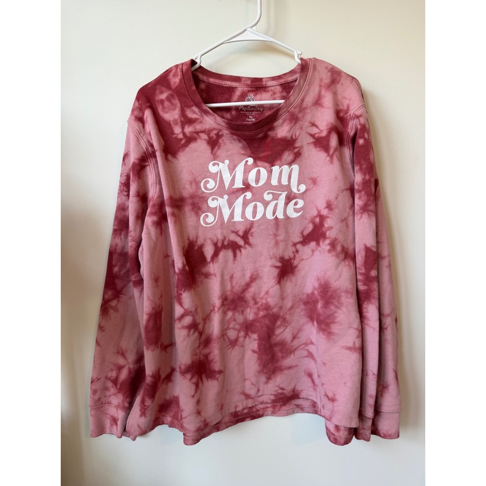 Positivitees Mom Mode Tie Dye Sweatshirt Pink Burgundy XL 16/18 Long Sleeve